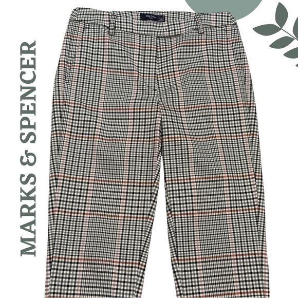 Marks & Spencer “The Mia” Slim Plaid Dress Pants Black Cream Pink Brown Size 10 - Picture 3 of 6
